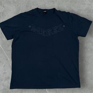 Diesel T-Shirt Raised Bubble Lettering Logo Spellout Size XL Dark Navy Blue